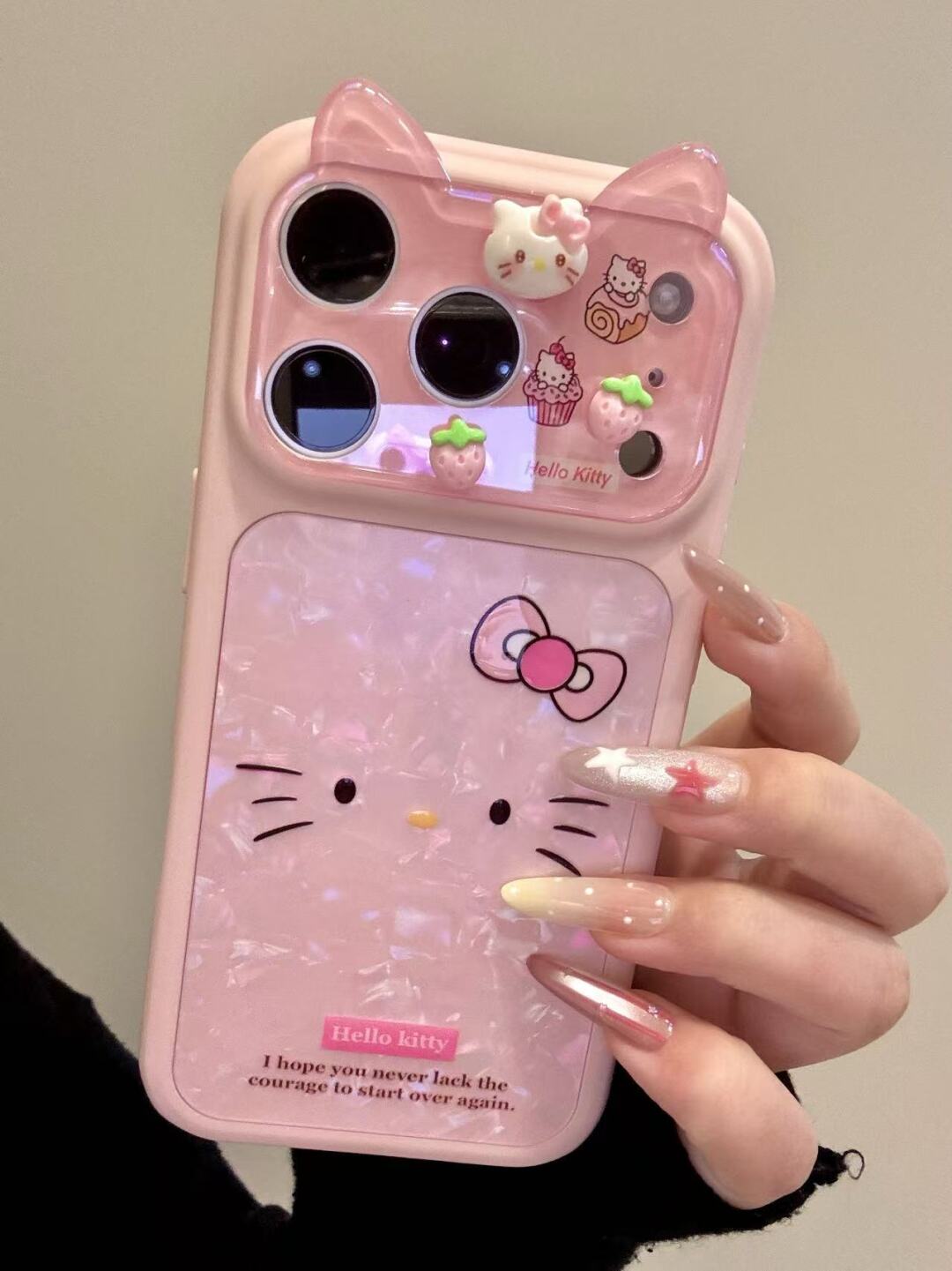 Hello Kitty Pink Shell Material 3D Ears Phone Case #619