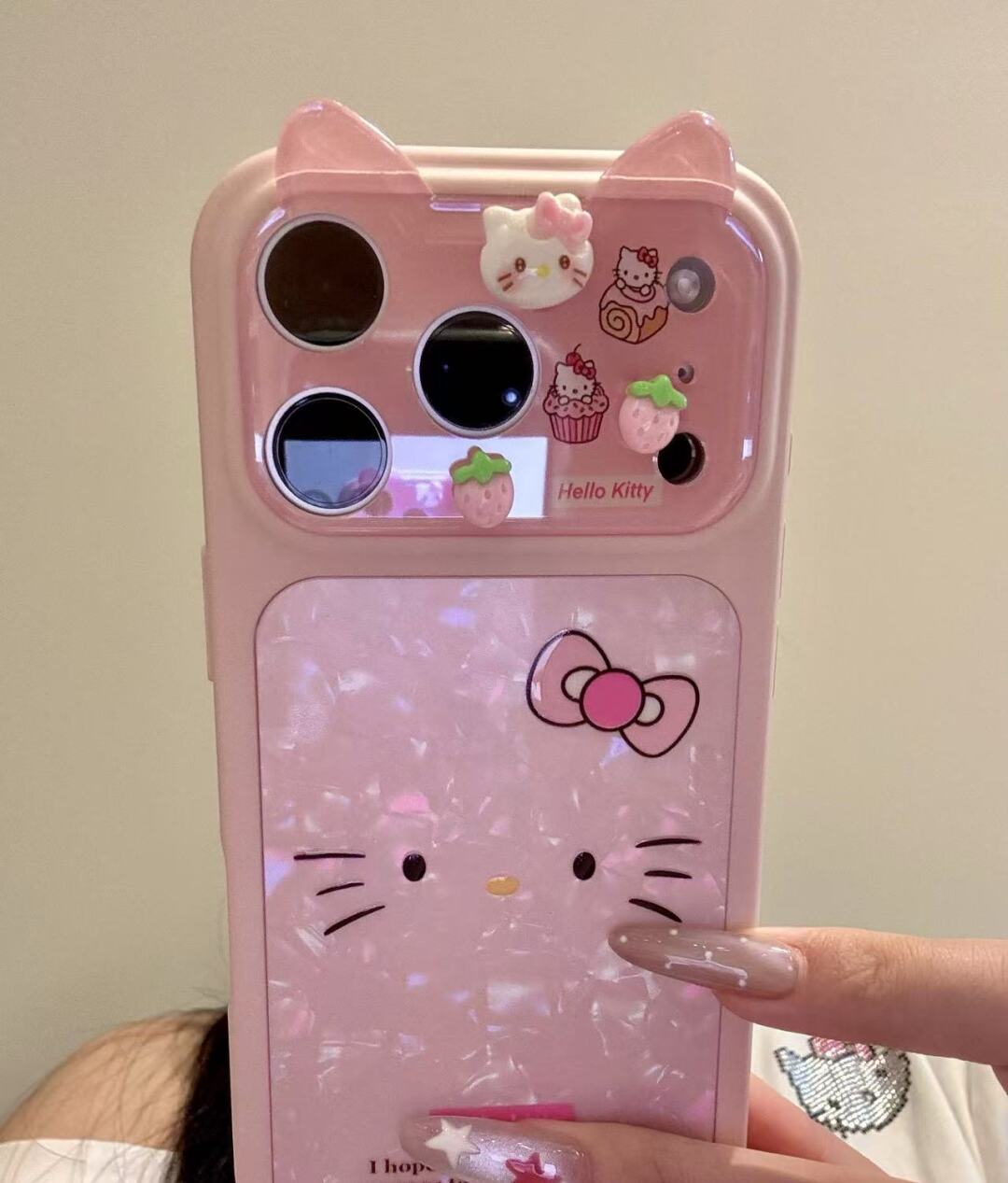 Hello Kitty Pink Shell Material 3D Ears Phone Case #619