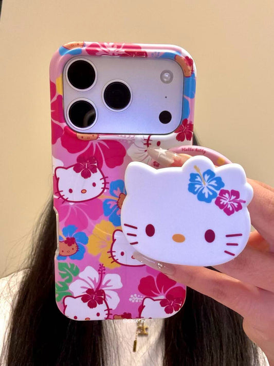 Hello Kitty Hawaiian Hibiscus MagSafe Case + MagSafe Stand Holder / Phone Grip #0624