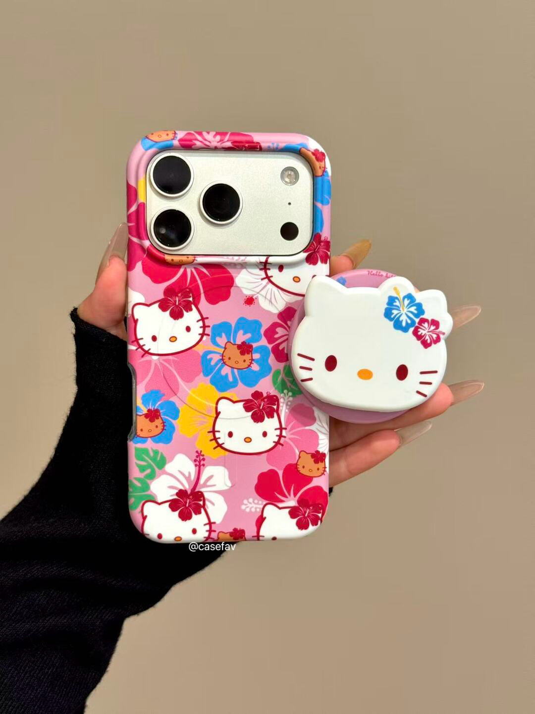 Hello Kitty Hawaiian Hibiscus MagSafe Case + MagSafe Stand Holder / Phone Grip #0624