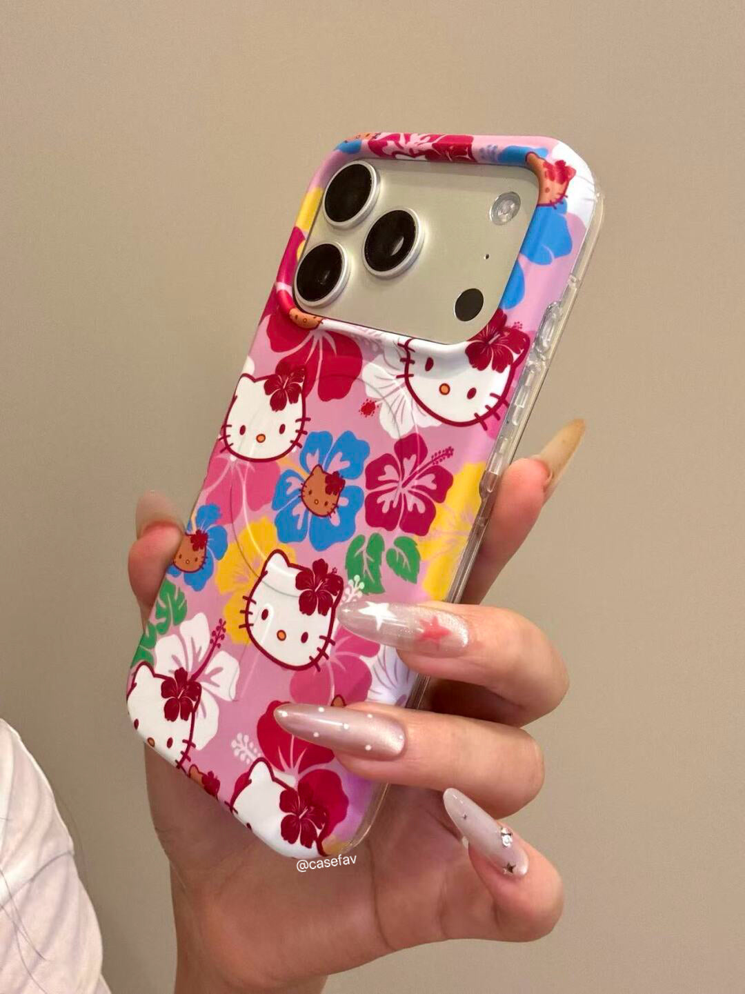 Hello Kitty Hawaiian Hibiscus MagSafe Case + MagSafe Stand Holder / Phone Grip #0624