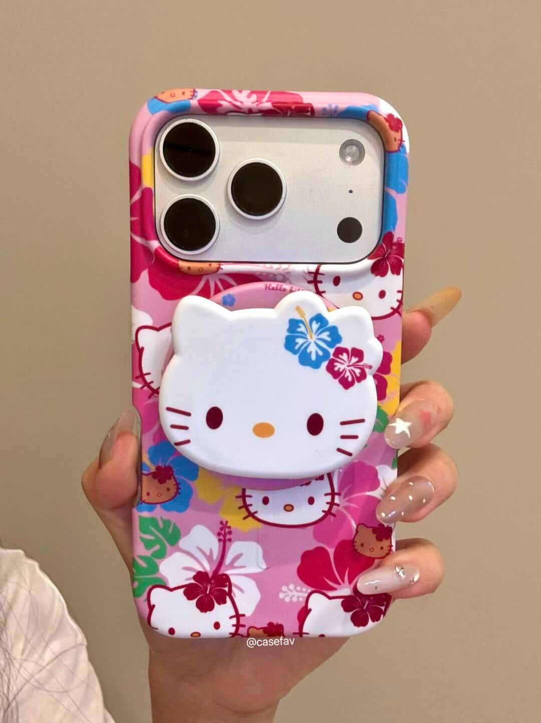 Hello Kitty Hawaiian Hibiscus MagSafe Case + MagSafe Stand Holder / Phone Grip #0624