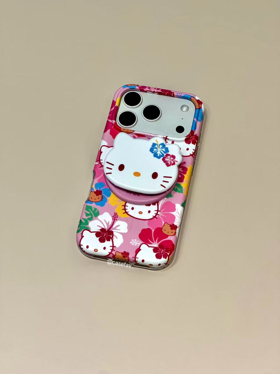 Hello Kitty Hawaiian Hibiscus MagSafe Case + MagSafe Stand Holder / Phone Grip #0624