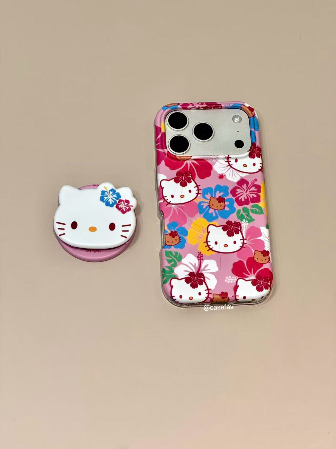 Hello Kitty Hawaiian Hibiscus MagSafe Case + MagSafe Stand Holder / Phone Grip #0624
