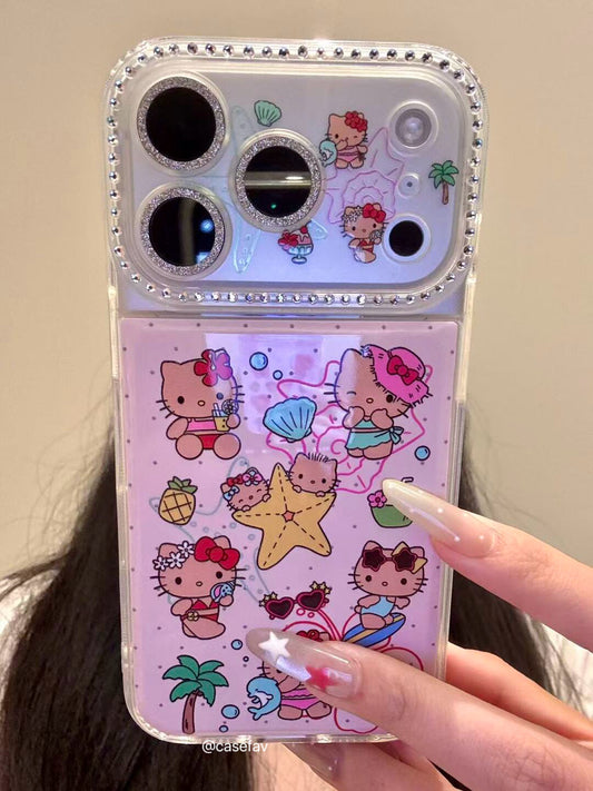 Hello Kitty Pink Hawaii Rhinestone-Embellished Lens Frame Phone Case #627