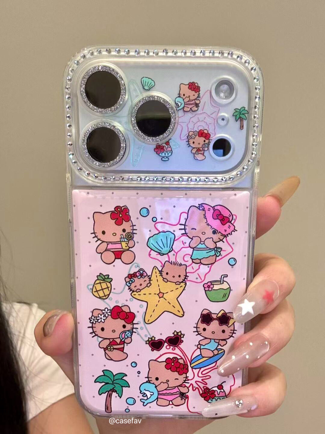 Hello Kitty Pink Hawaii Rhinestone-Embellished Lens Frame Phone Case #627