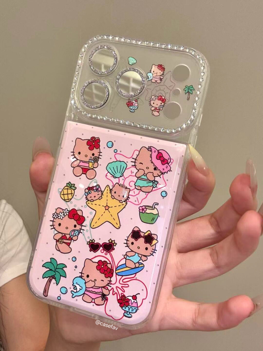 Hello Kitty Pink Hawaii Rhinestone-Embellished Lens Frame Phone Case #627