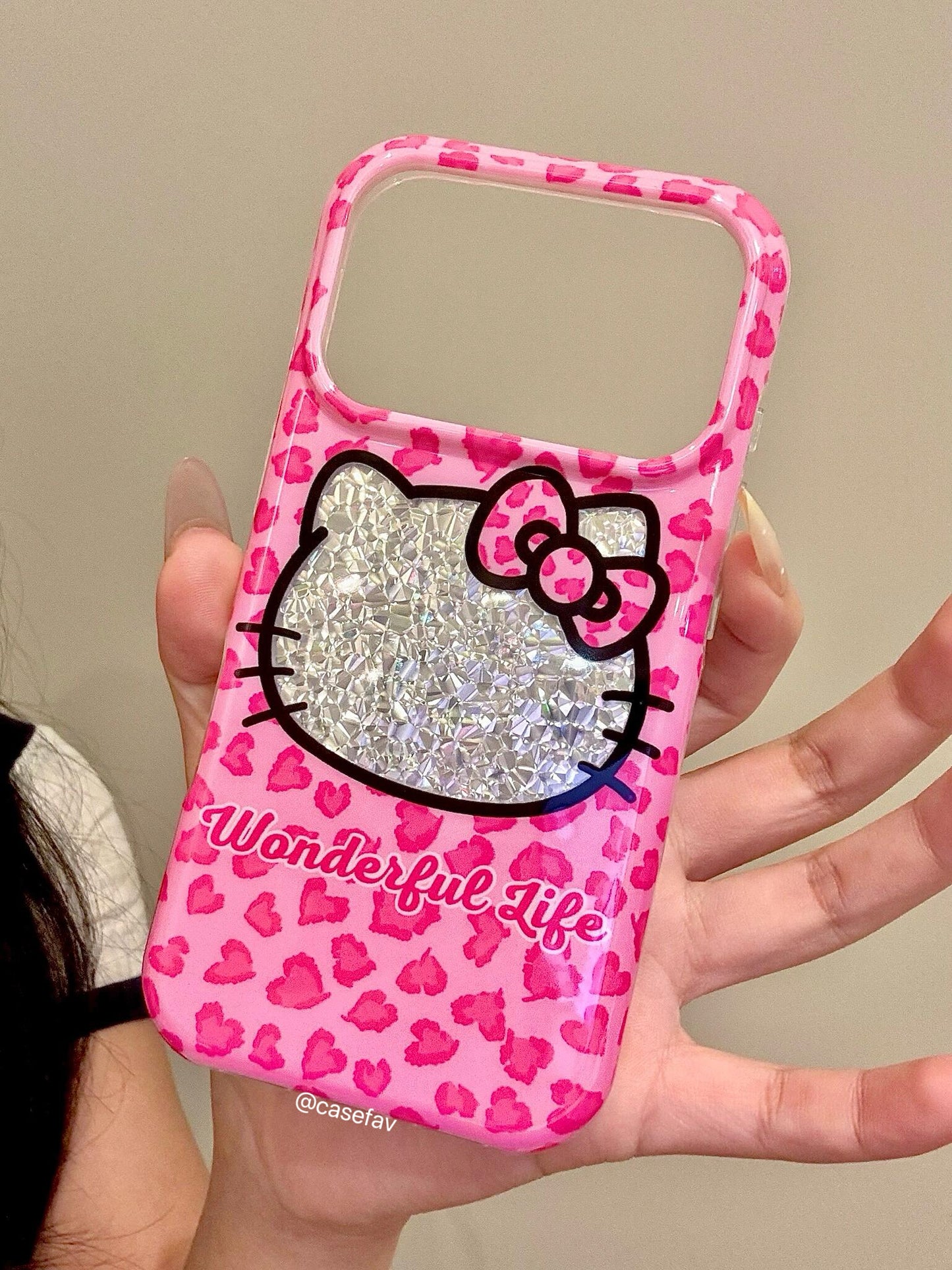 Pink Leopard-Print Sequins Hello Kitty Phone Case #627