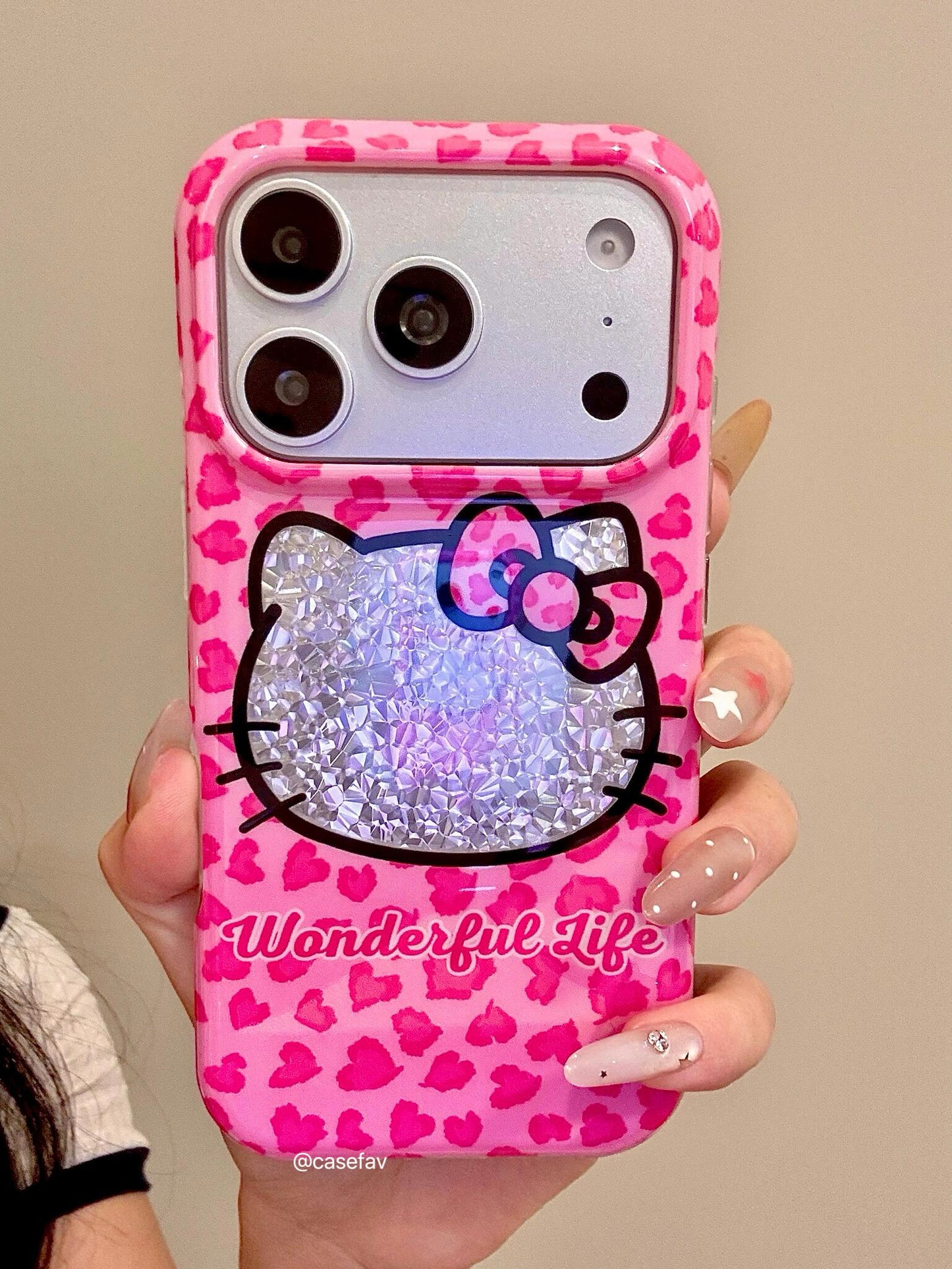 Pink Leopard-Print Sequins Hello Kitty Phone Case #627
