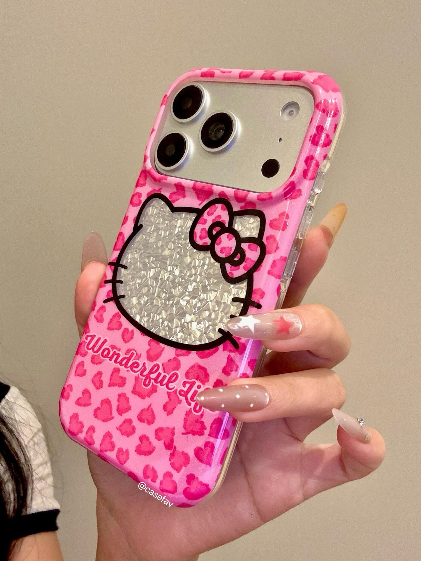 Pink Leopard-Print Sequins Hello Kitty Phone Case #627