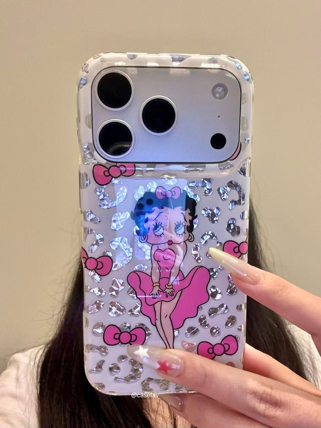 Betty Boop Glitter Leopard Print Pink Bow Phone Case #633