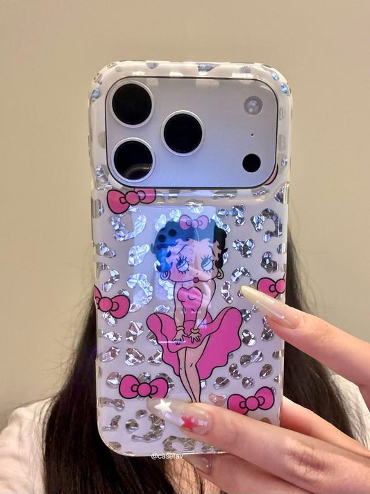Betty Boop Glitter Leopard Print Pink Bow Phone Case #633
