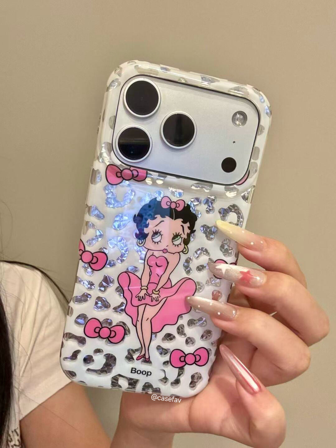Betty Boop Glitter Leopard Print Pink Bow Phone Case #633
