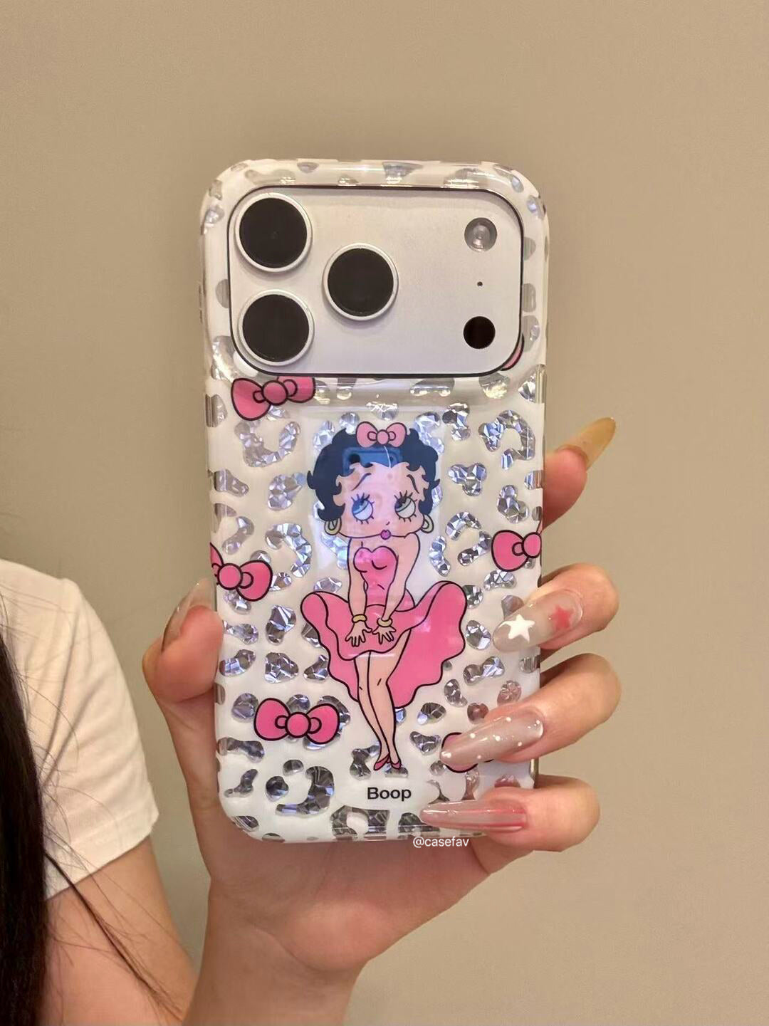 Betty Boop Glitter Leopard Print Pink Bow Phone Case #633