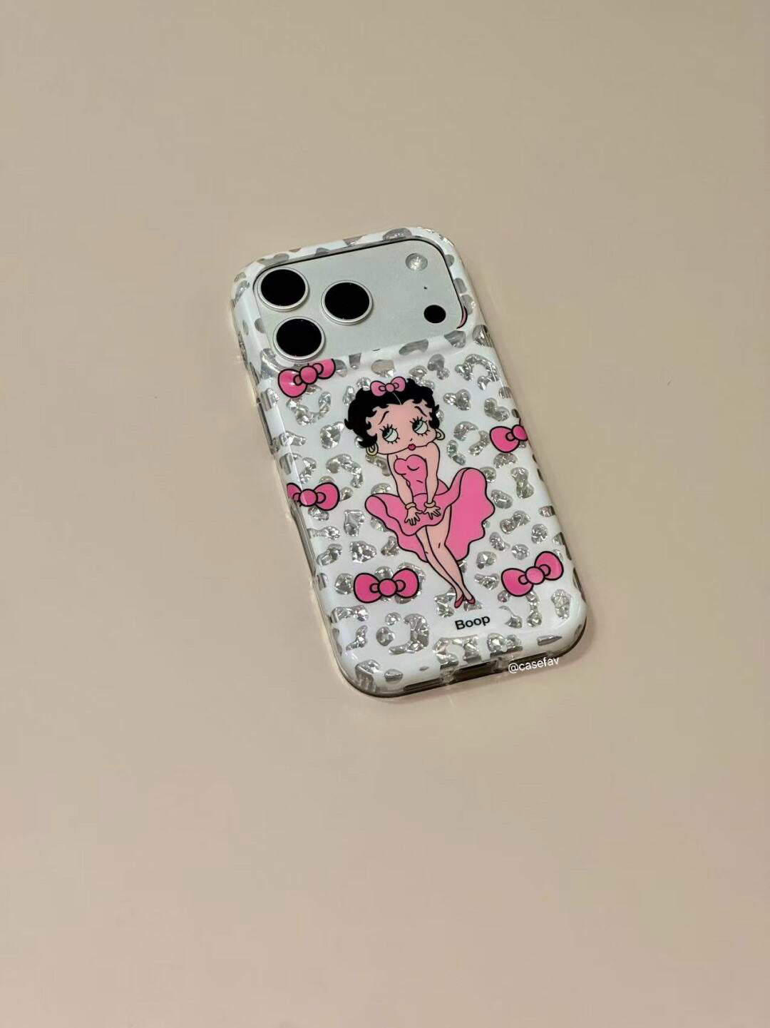 Betty Boop Glitter Leopard Print Pink Bow Phone Case #633