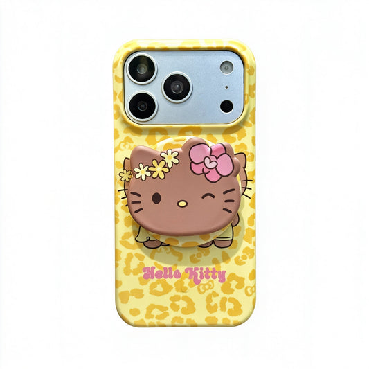 Hello Kitty & Daniel Yellow Leopard Print MagSafe Case + MagSafe Stand Holder / Phone Grip #0634