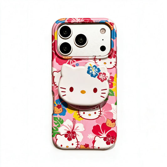 Hello Kitty Hawaiian Hibiscus MagSafe Case + MagSafe Stand Holder / Phone Grip #0624
