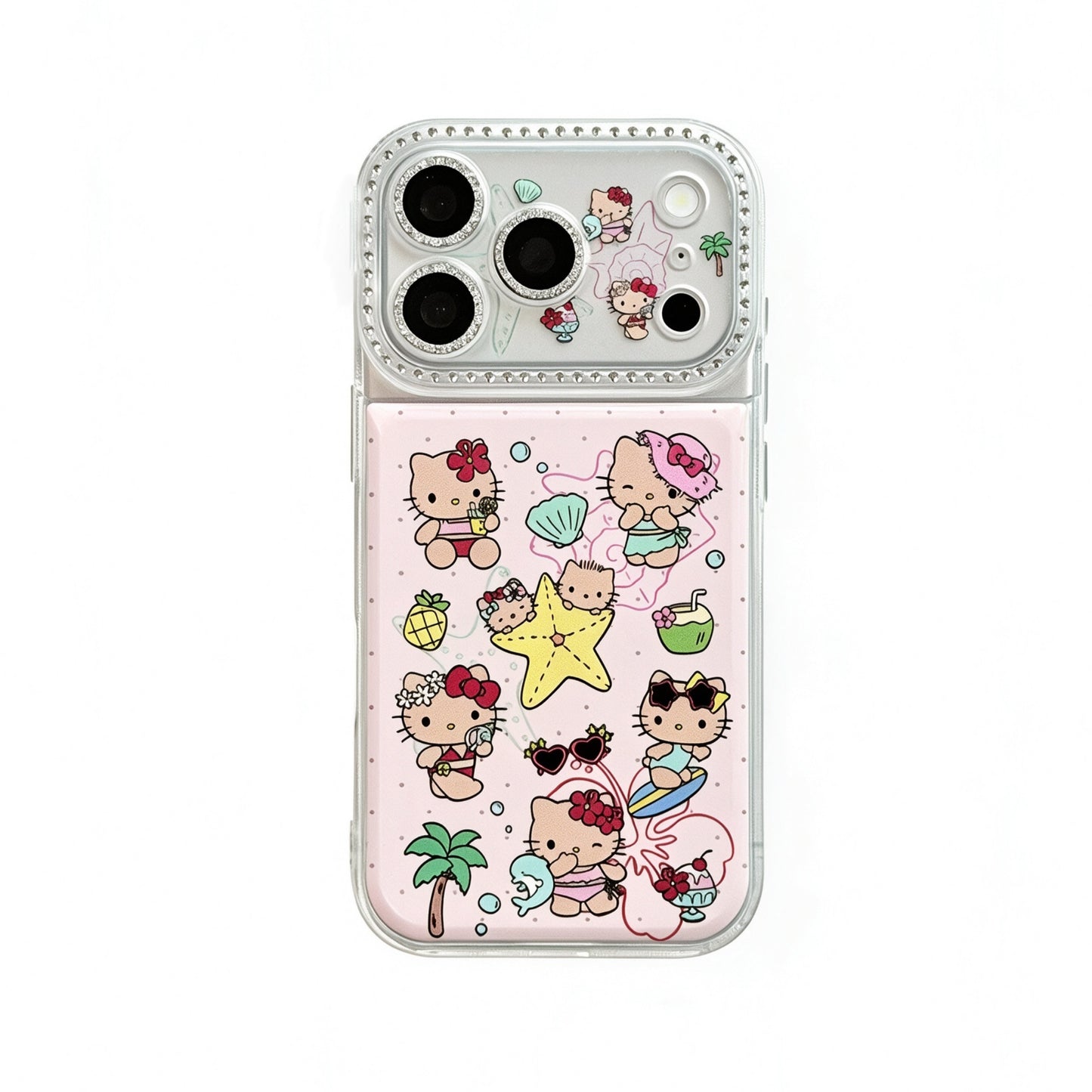 Hello Kitty Pink Hawaii Rhinestone-Embellished Lens Frame Phone Case #628