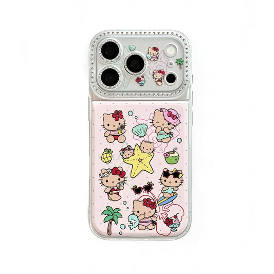 Hello Kitty Pink Hawaii Rhinestone-Embellished Lens Frame Phone Case #628