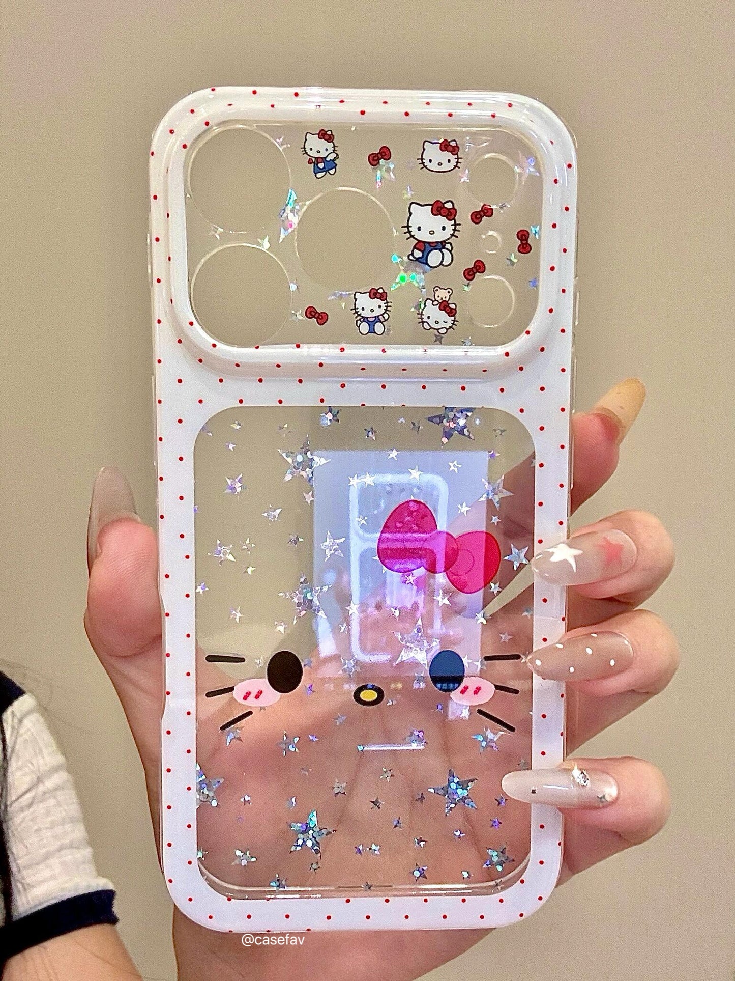 Hello Kitty Glitter Stars White Outline Clear iPhone Case #640