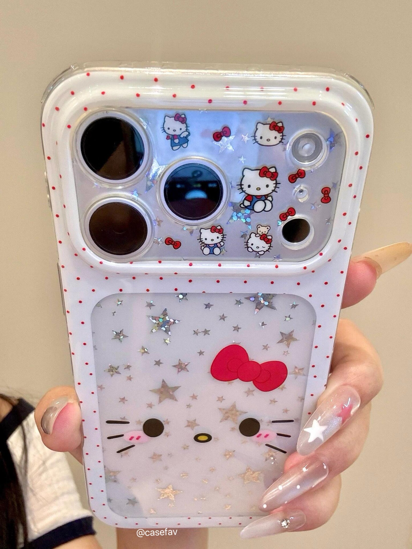 Hello Kitty Glitter Stars White Outline Clear iPhone Case #640