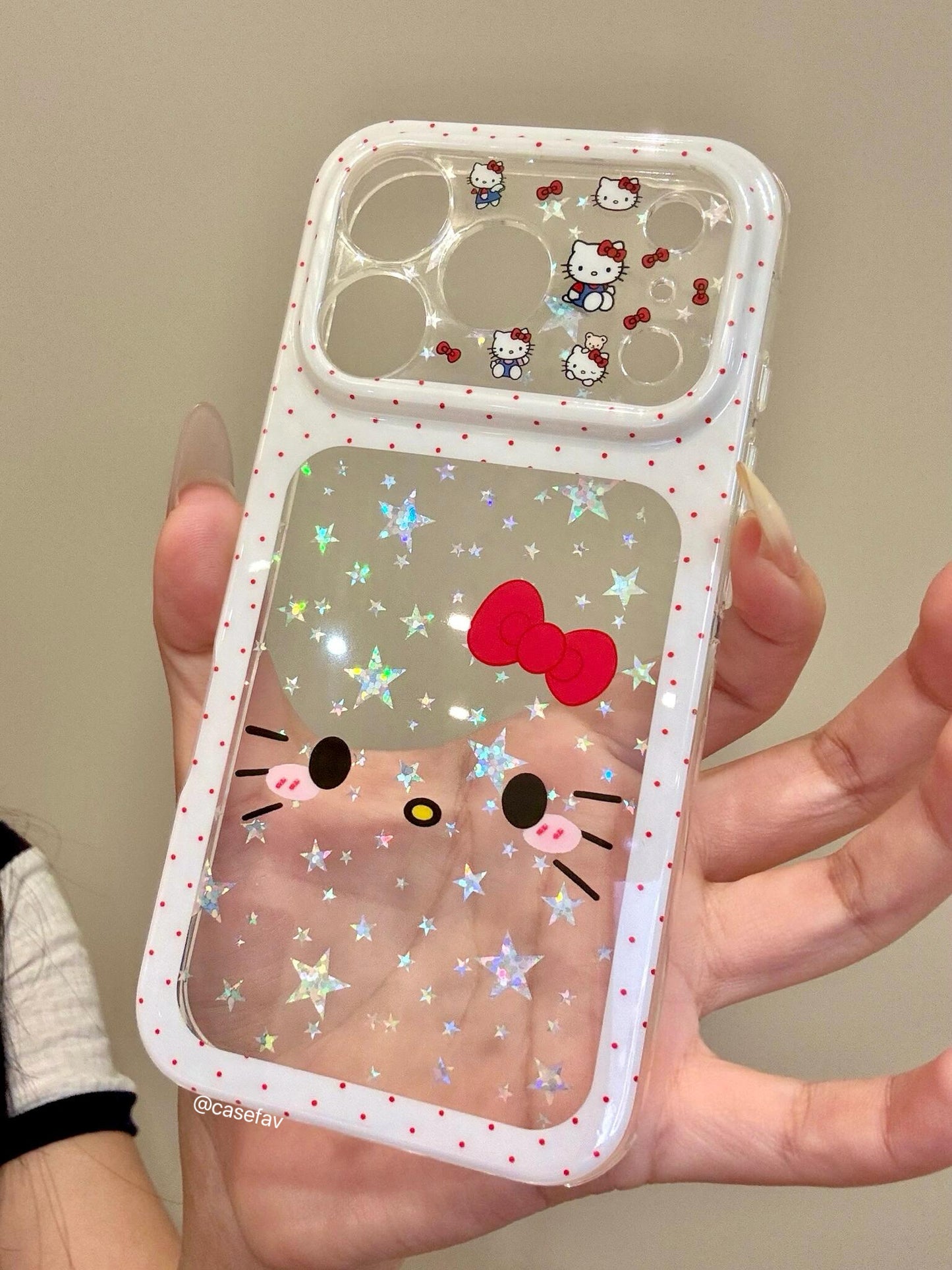 Hello Kitty Glitter Stars White Outline Clear iPhone Case #640