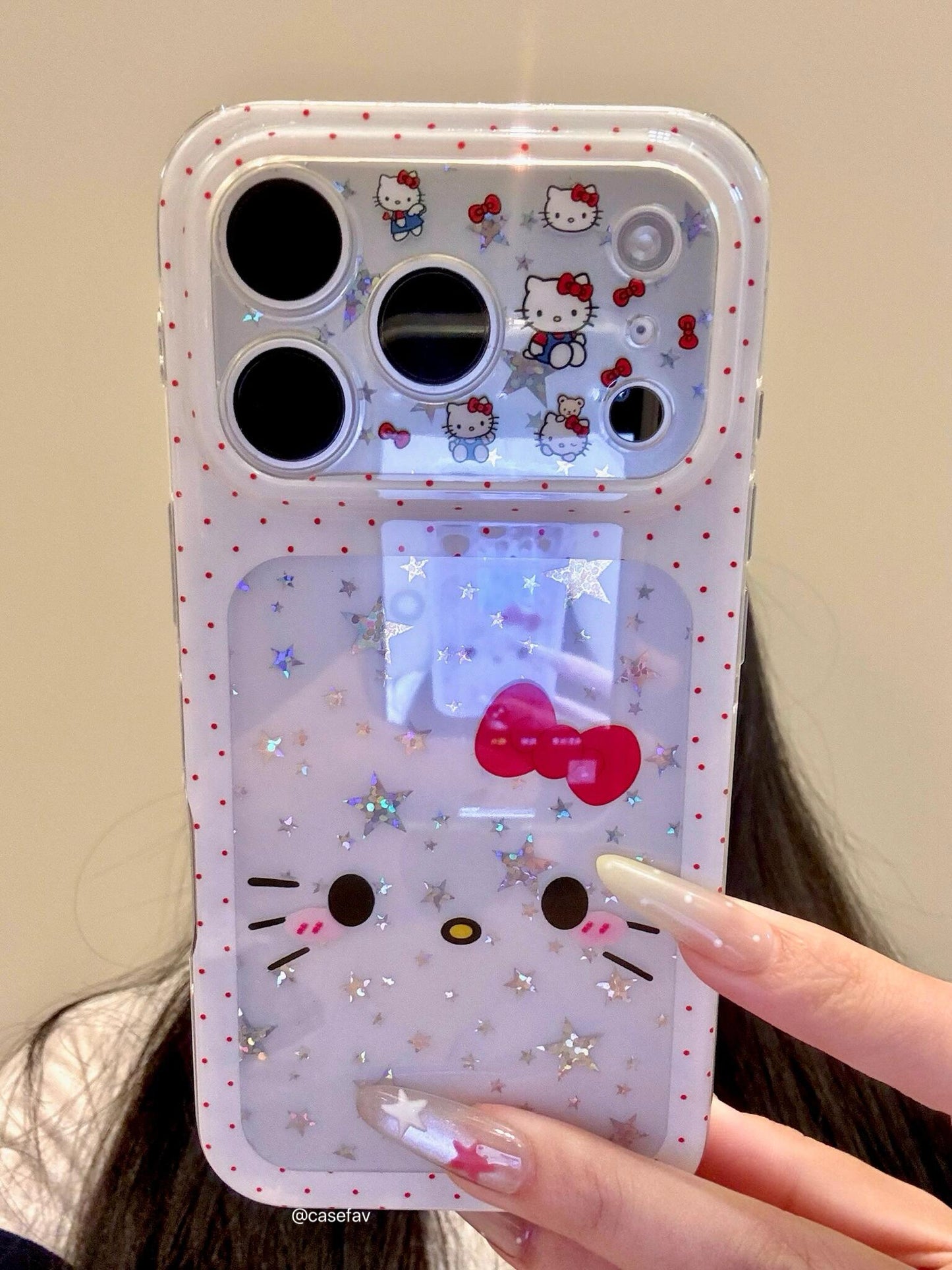 Hello Kitty Glitter Stars White Outline Clear iPhone Case #640