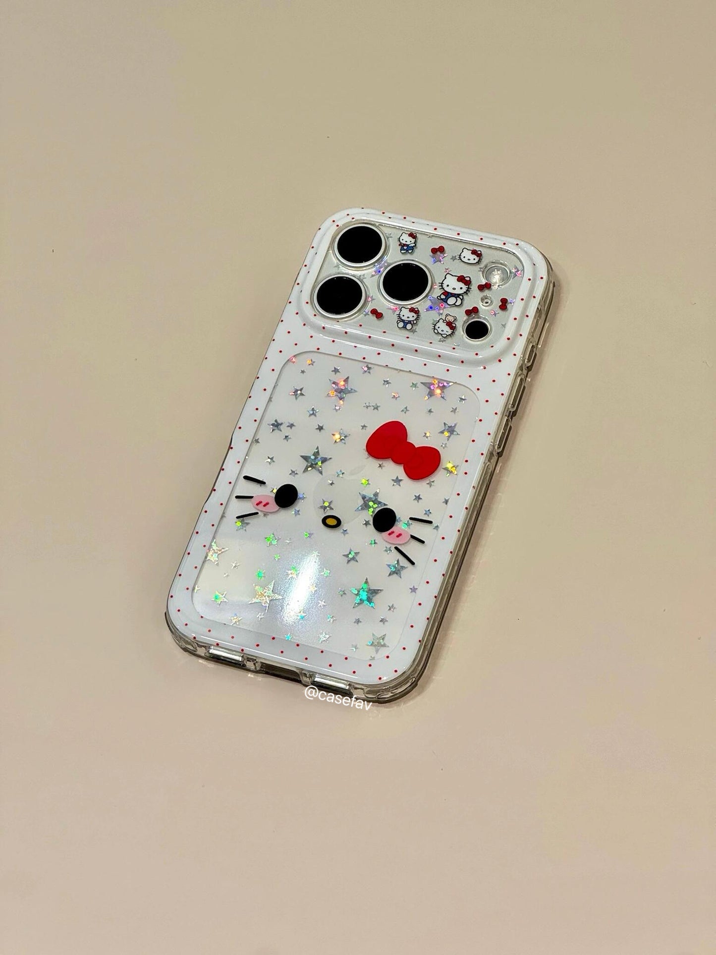 Hello Kitty Glitter Stars White Outline Clear iPhone Case #640