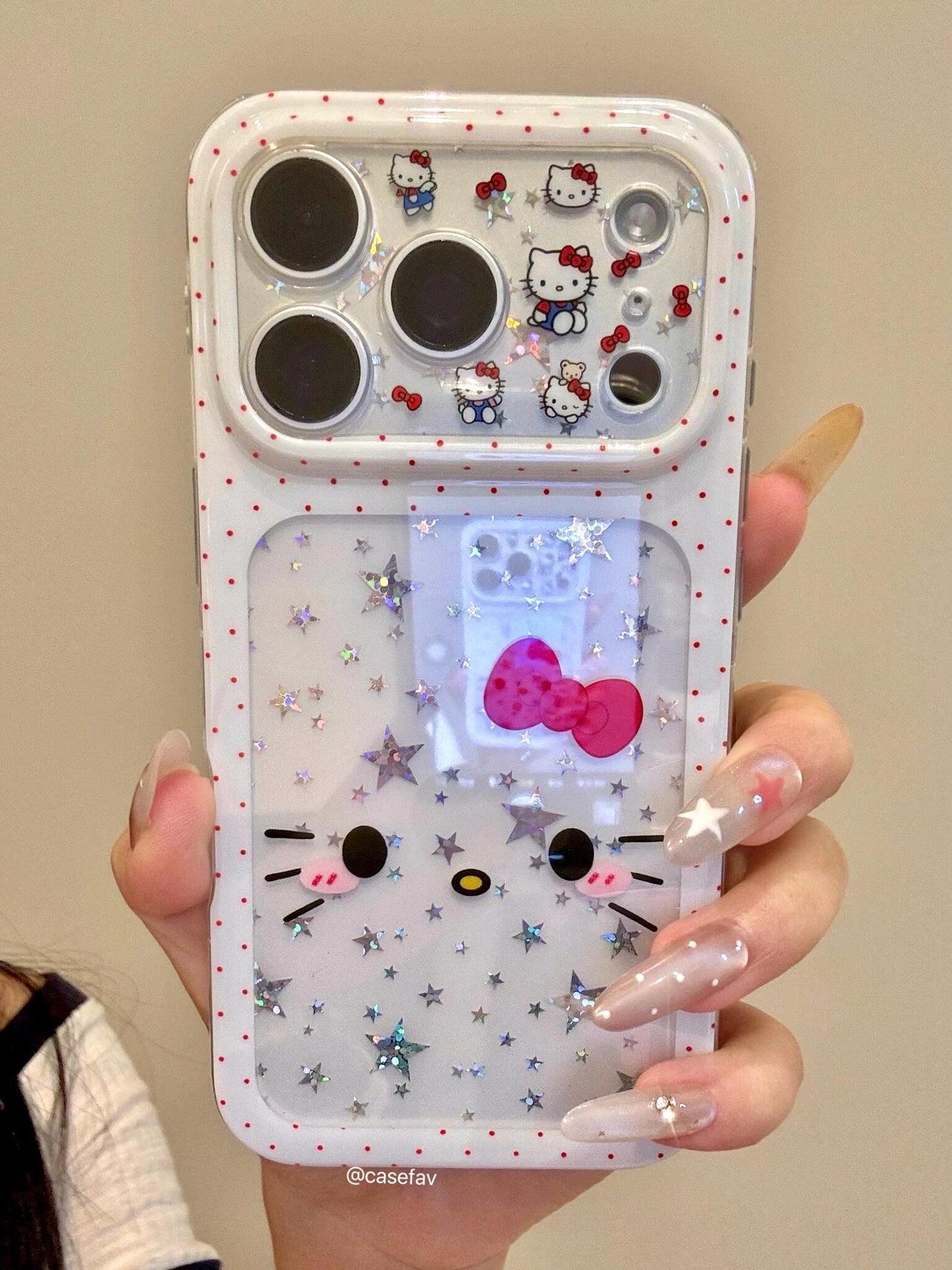Hello Kitty Glitter Stars White Outline Clear iPhone Case #640