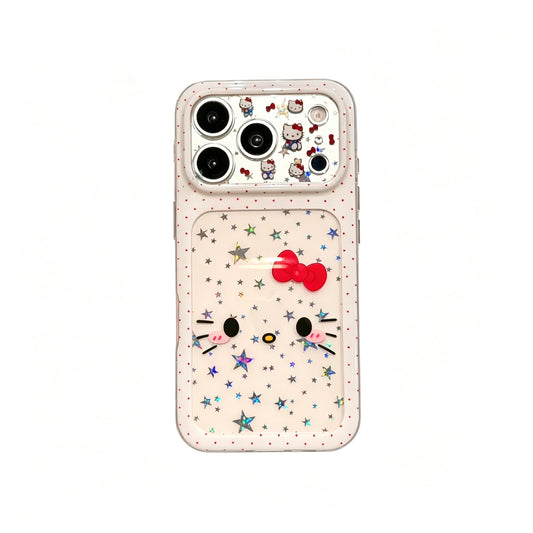 Hello Kitty Glitter Stars White Outline Clear iPhone Case #640
