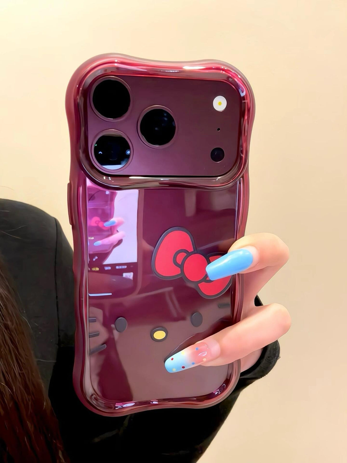 Hello Kitty Burgundy Red Wavy Border Phone Case #683