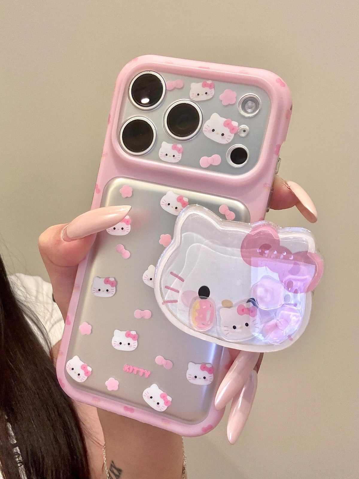 Hello Kitty Pink Border MagSafe Case + MagSafe Stand Holder / Phone Grip #685
