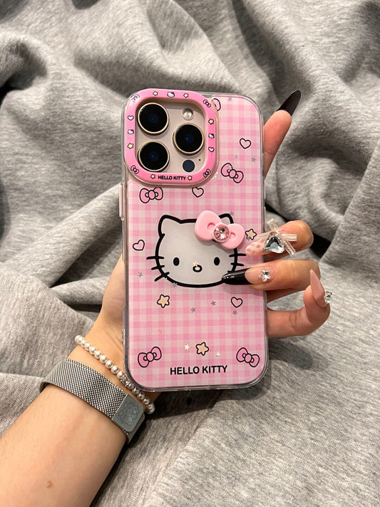 Hellokitty Pink and White Plaid Cute Kawaii Phone Case #0503