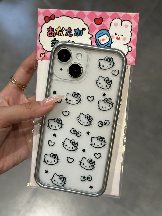 Hellokitty Silver Heart Clear Cute Kawaii Phone Case #0042