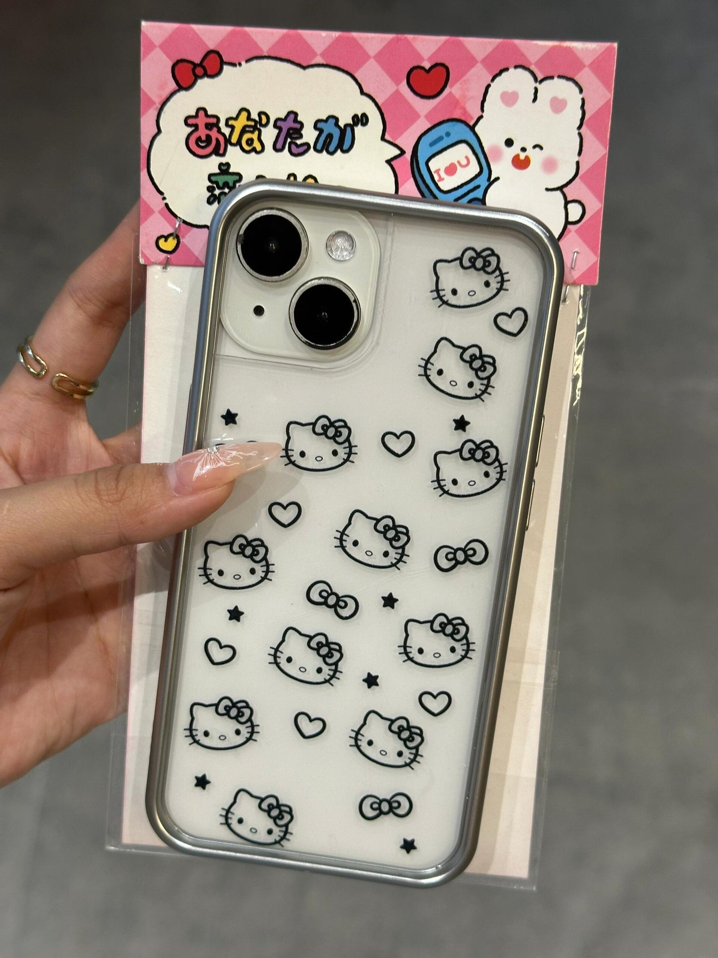 Hellokitty Silver Heart Clear Cute Kawaii Phone Case #0042