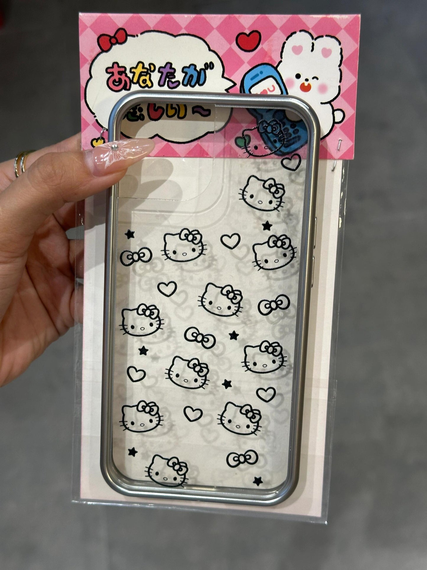 Hellokitty Silver Heart Clear Cute Kawaii Phone Case #0042