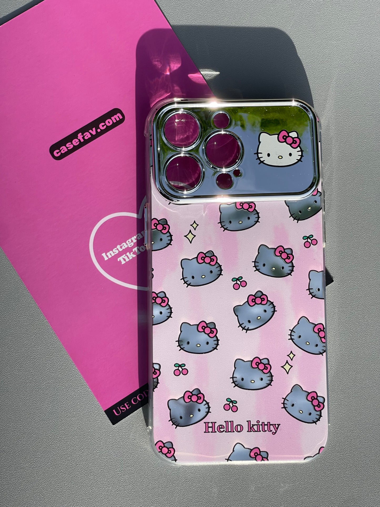 Sliver Hellokitty Pink Cute Kawaii Phone Case With Mirror Built-in Lens Protector #0098