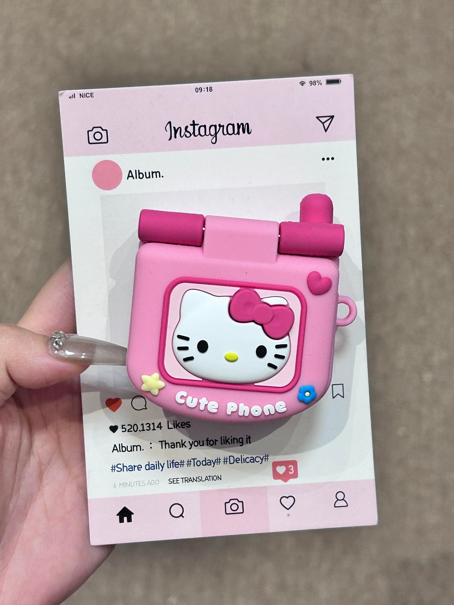 Hellokitty Pink Flip Phone Shape Silicone Cute Kawaii AirPods Case #0133