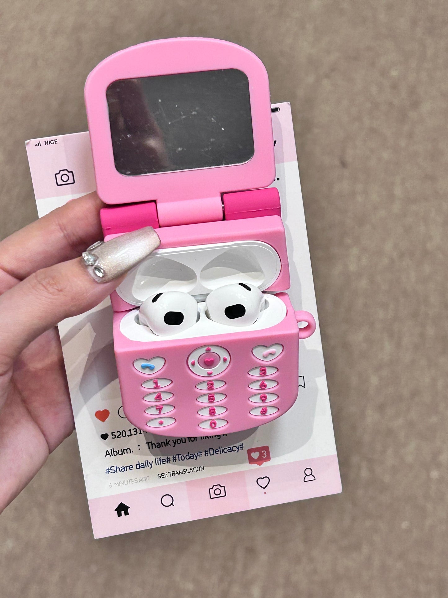 Hellokitty Pink Flip Phone Shape Silicone Cute Kawaii AirPods Case #0133