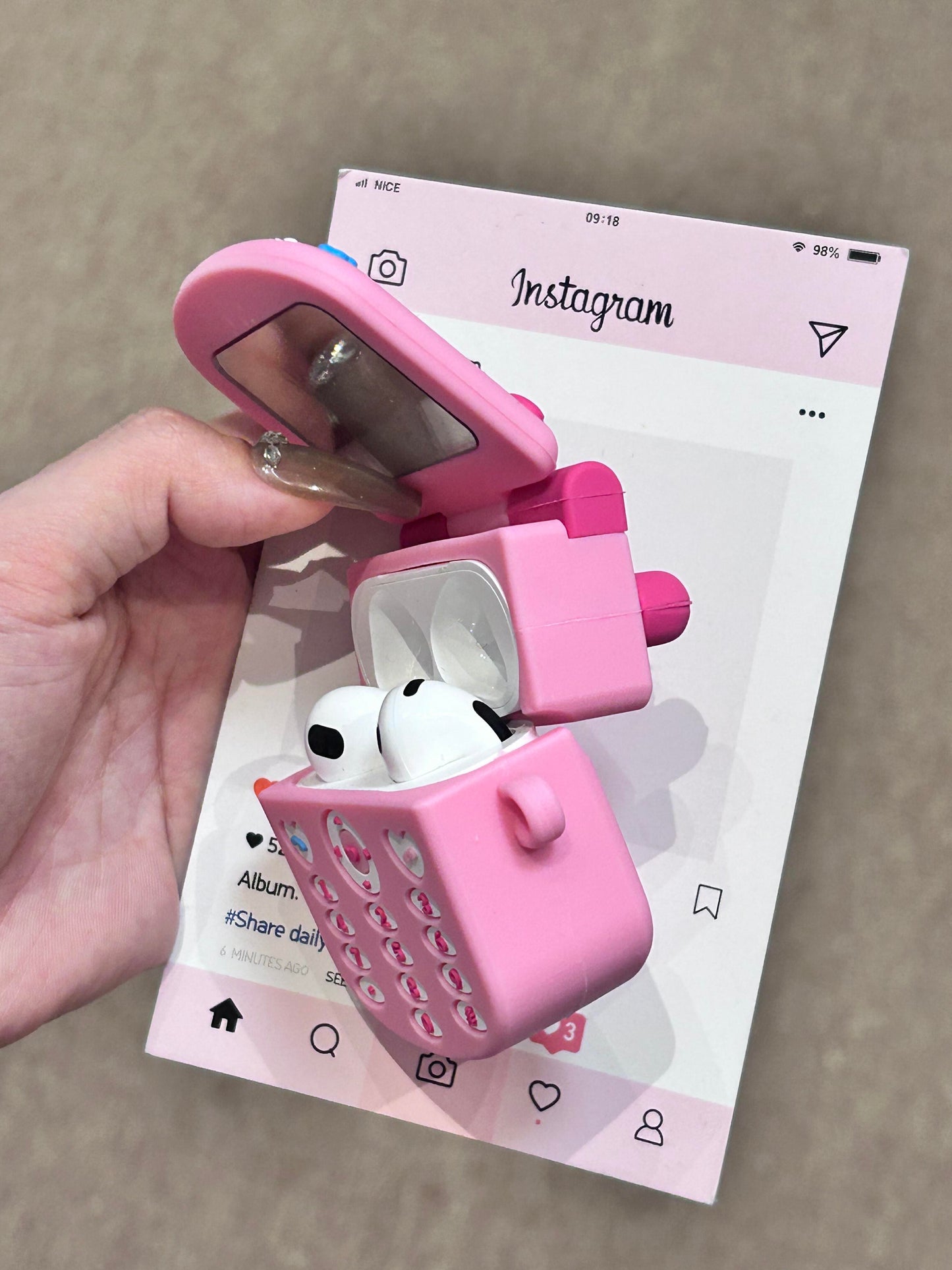 Hellokitty Pink Flip Phone Shape Silicone Cute Kawaii AirPods Case #0133