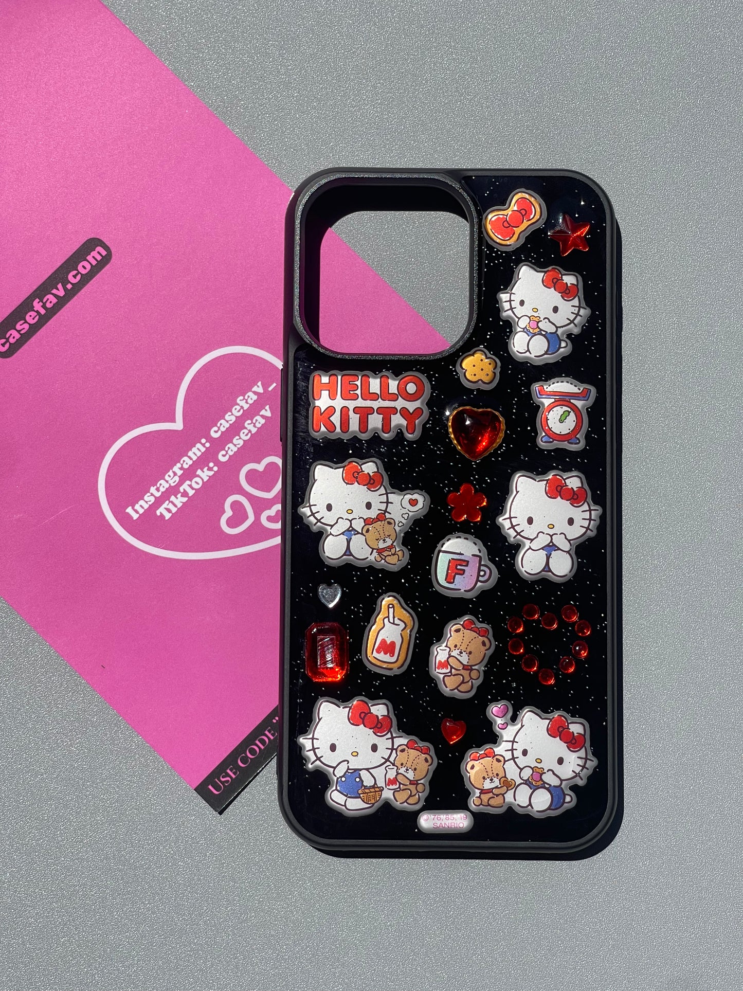 Hellokitty Black Handmade Stickers Cute Kawaii Phone Case #0253