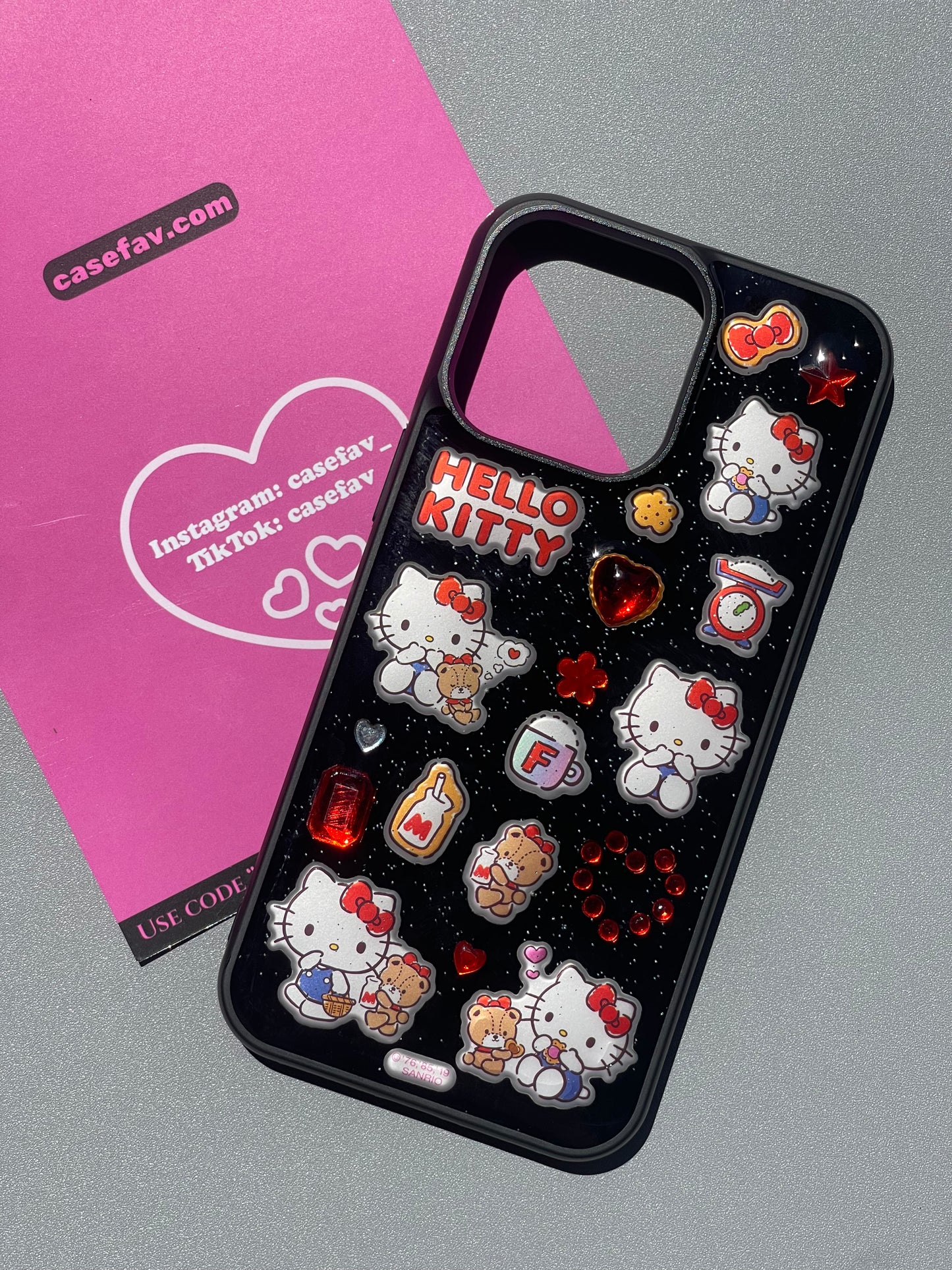 Hellokitty Black Handmade Stickers Cute Kawaii Phone Case #0253