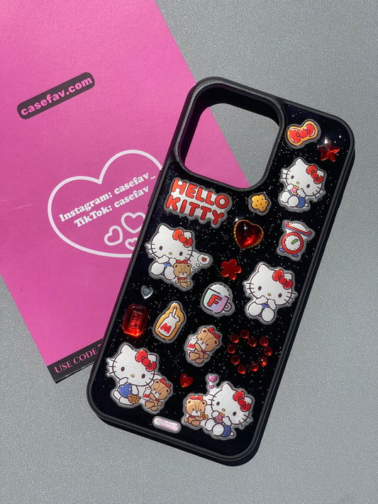 Hellokitty Black Handmade Stickers Cute Kawaii Phone Case #0253