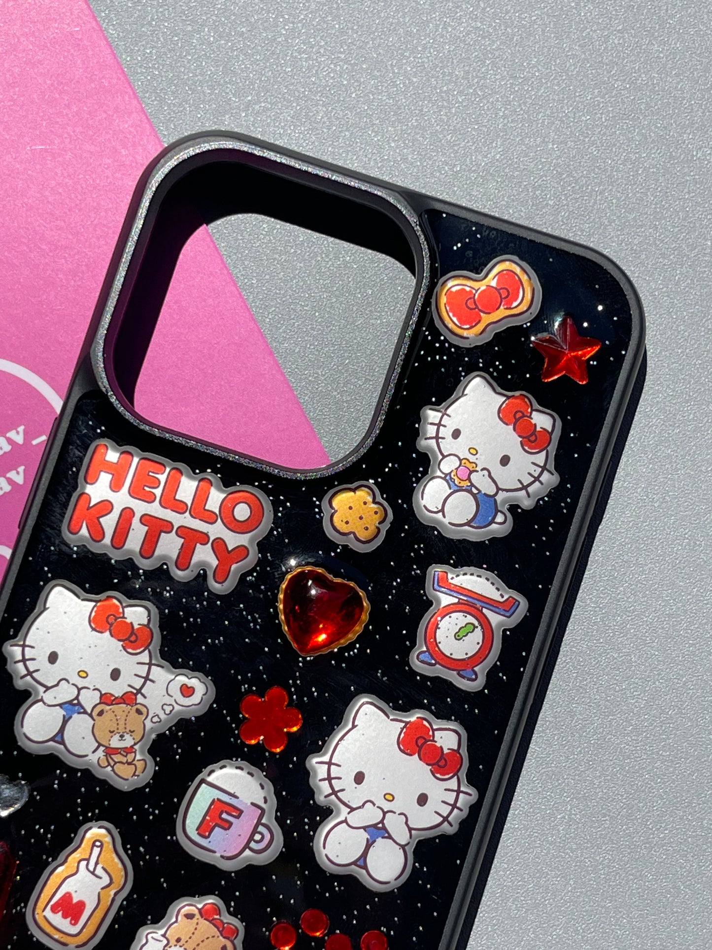 Hellokitty Black Handmade Stickers Cute Kawaii Phone Case #0253