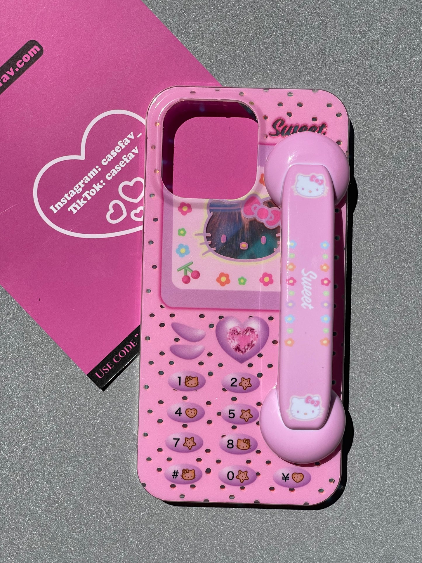 Hellokitty Pink Phone Key Pattern Phone Handle Cute Kawaii Phone Case  #0143