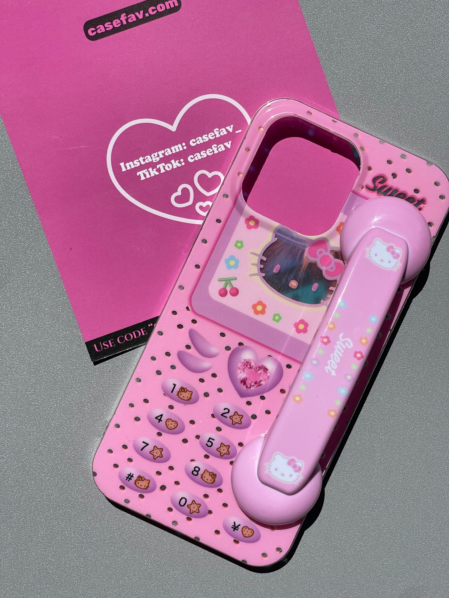 Hellokitty Pink Phone Key Pattern Phone Handle Cute Kawaii Phone Case  #0143