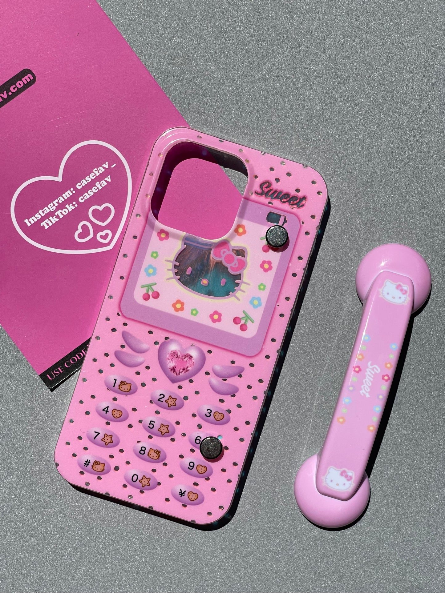 Hellokitty Pink Phone Key Pattern Phone Handle Cute Kawaii Phone Case  #0143