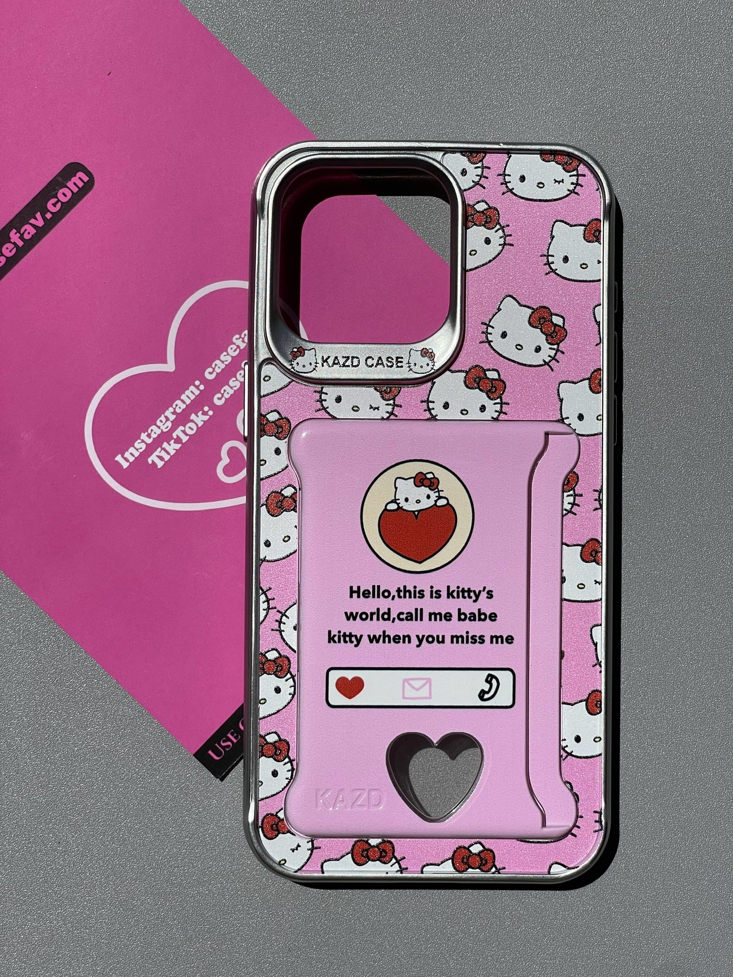 Hellokitty Pink Card Holder Film Case Cute Kawaii Phone Case  #0136