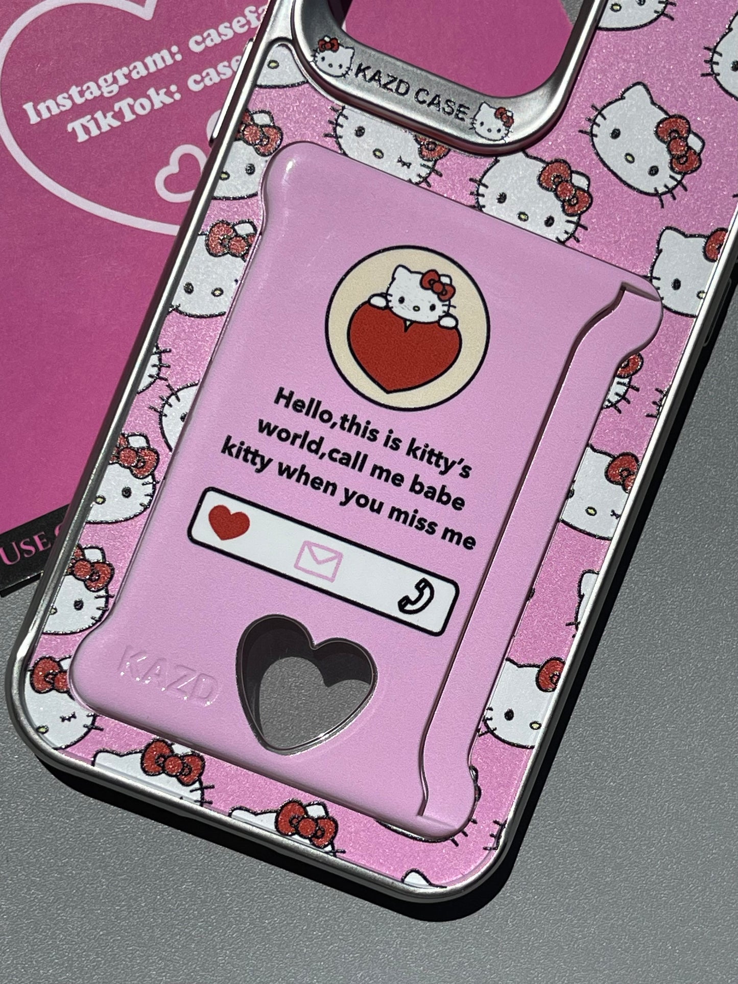 Hellokitty Pink Card Holder Film Case Cute Kawaii Phone Case  #0136