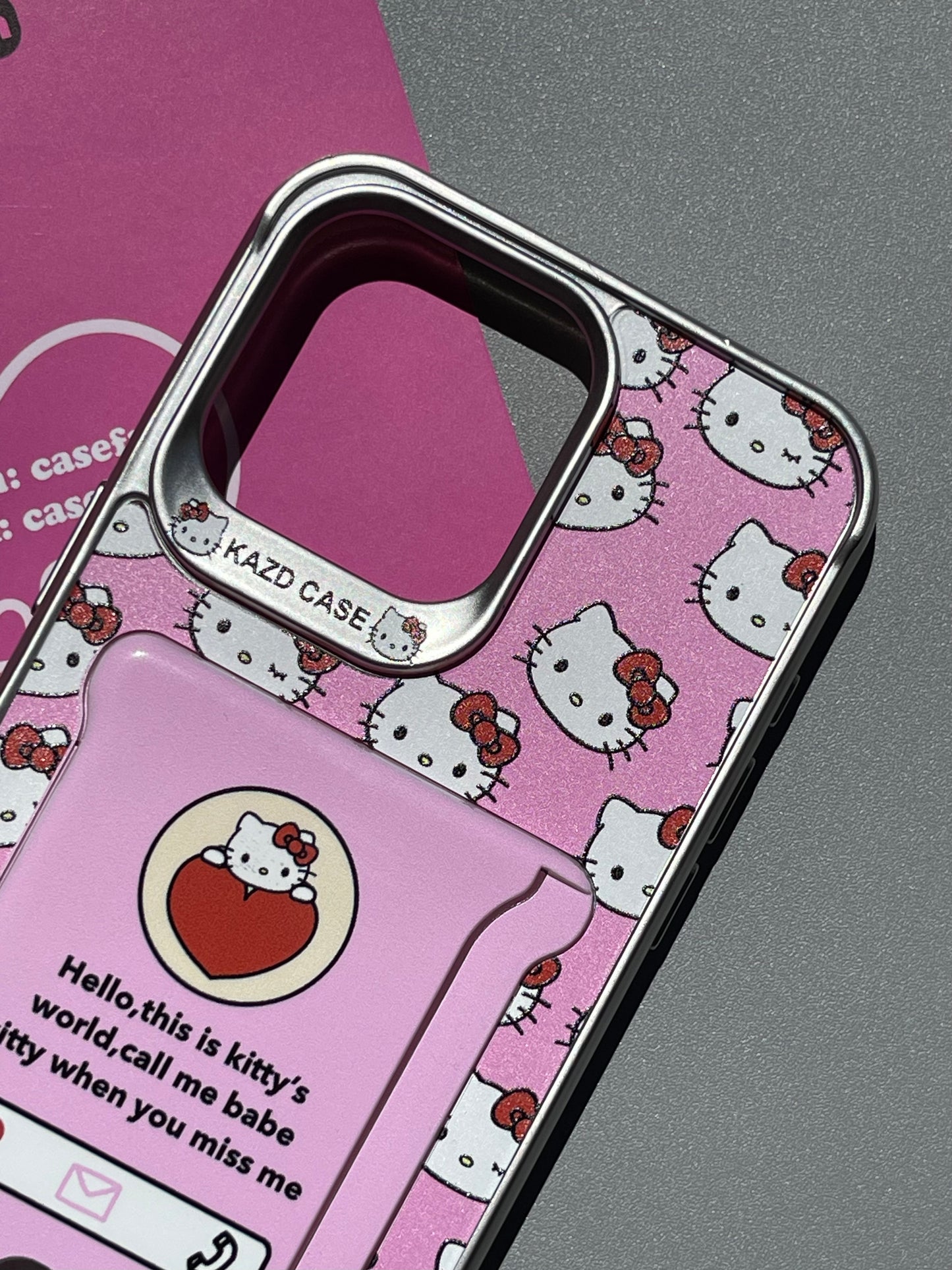 Hellokitty Pink Card Holder Film Case Cute Kawaii Phone Case  #0136